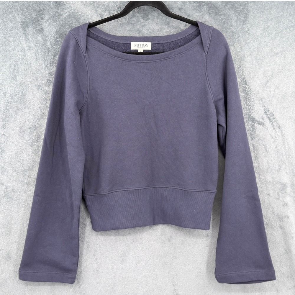 Nation LTD Sweatshirt Womens Size S Darlene Envelope Sanity Blue Pullover Knit